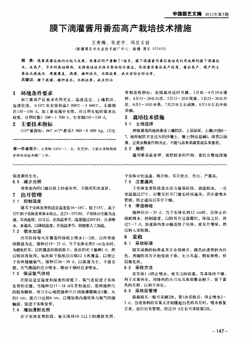 膜下滴灌酱用番茄高产栽培技术措施