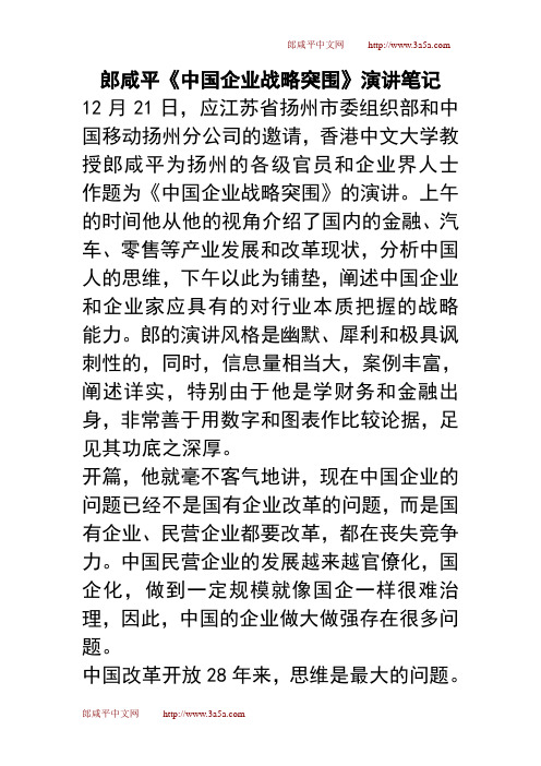 郎咸平《中国企业战略突围》演讲笔记
