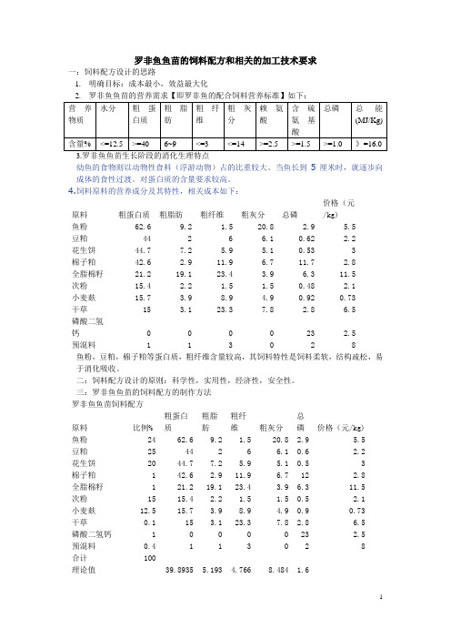 罗非鱼鱼苗的饲料配方