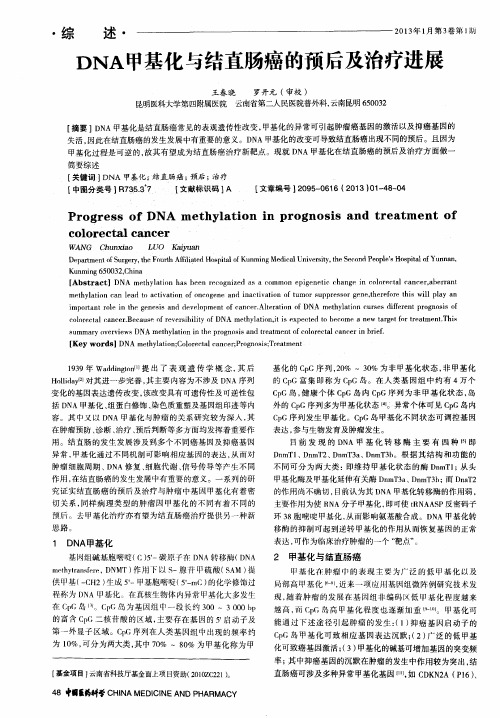 DNA甲基化与结直肠癌的预后及治疗进展