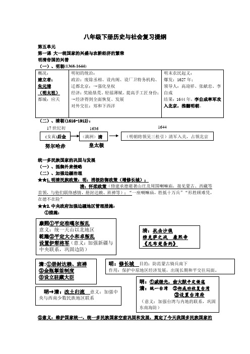 2016八年级下册人教版历史与社会复习提纲