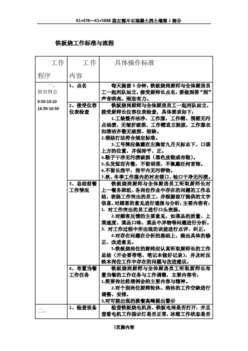 铁板烧工作标准与流程