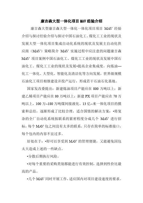 康吉森大型一体化项目MAV经验介绍.doc