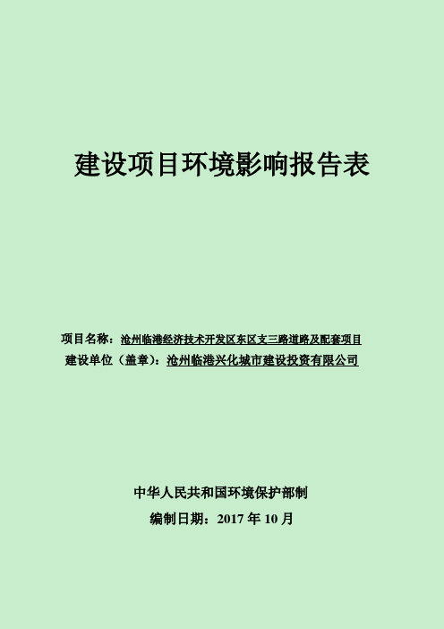 沧州临港经济技术开发区东区支三路道路及配套项目环评报告表