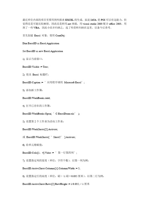 ExcelVBA常用调用语句