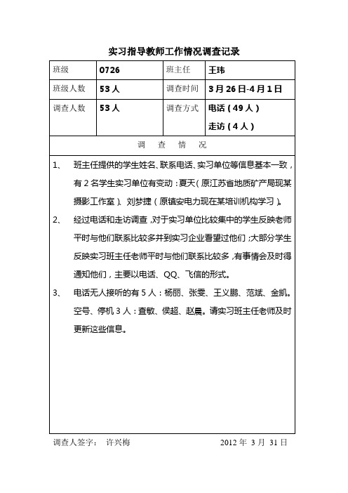 实习指导教师工作情况调查记录.doc