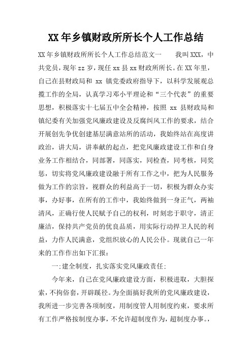 XX年乡镇财政所所长个人工作总结_1