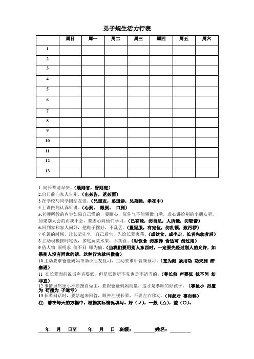 弟子规力行表