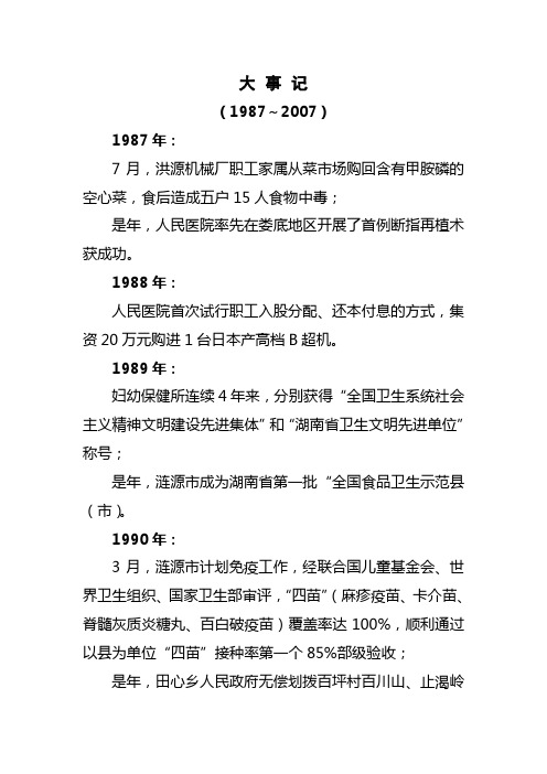 卫生局大 事 记