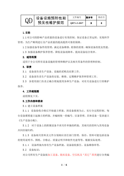 QD7.1.3-2017设备设施预防预见性维护规范