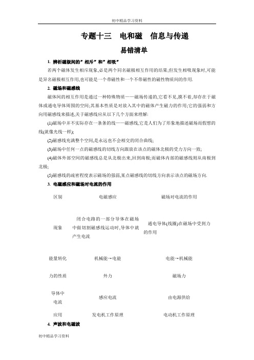 中考物理常考易错专题十三 电和磁信息与传递