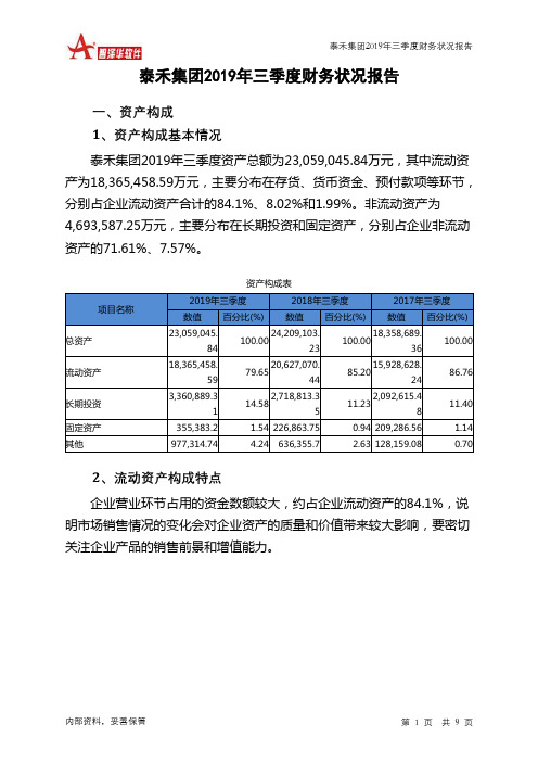 泰禾集团2019年三季度财务状况报告