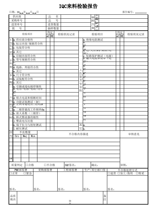 IQC来料检验报告