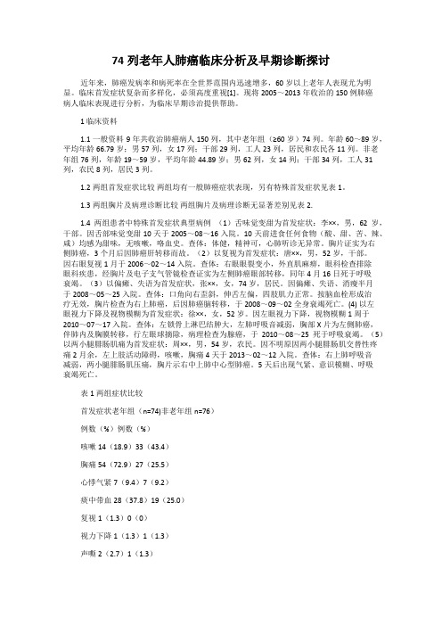 74列老年人肺癌临床分析及早期诊断探讨