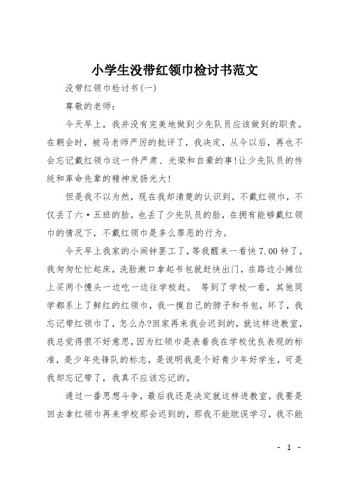 小学生没带红领巾检讨书范文