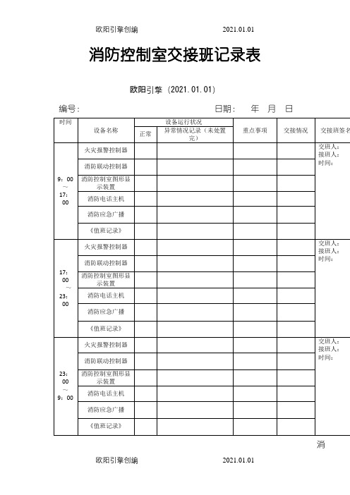 消防控制室交接班记录表(示例)之欧阳引擎创编