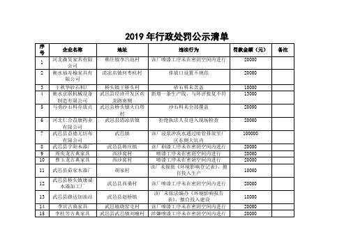 2019年行政处罚公示清单
