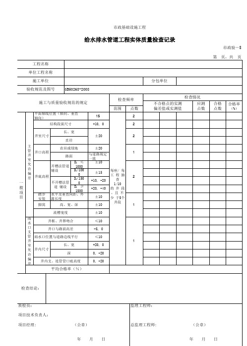 608给水排水管道工程实体质量检查记录