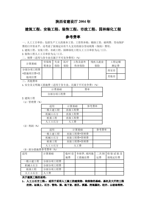 建筑工程常用取费费率