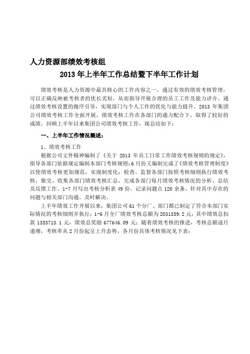 2013年上半年绩效考核工作总结