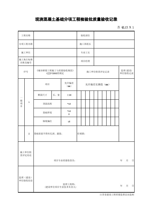现浇混凝土基础分项工程检验批质量验收记录