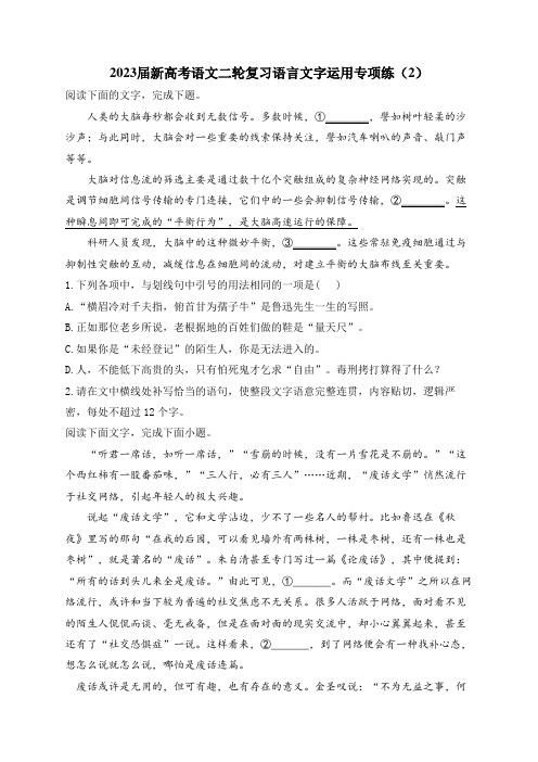 2023届新高考语文二轮复习语言文字运用专项练(2)