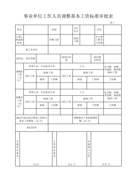 事业单位工作人员调整基本工资标准审批表