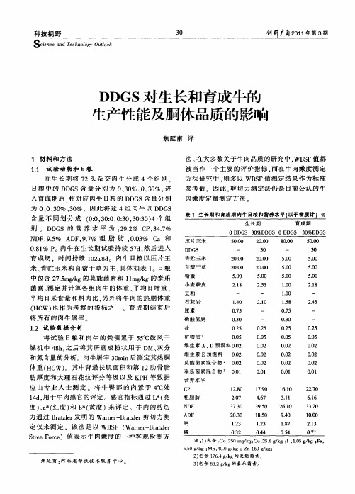 DDGS对生长和育成牛的生产性能及胴体品质的影响