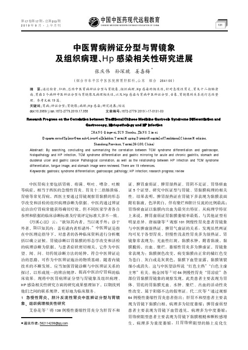 中医胃病辨证分型与胃镜象及组织病理、Hp感染相关性研究进展
