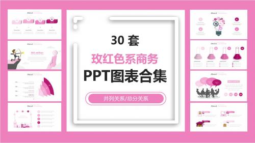 玫红色系商务PPT图表合集