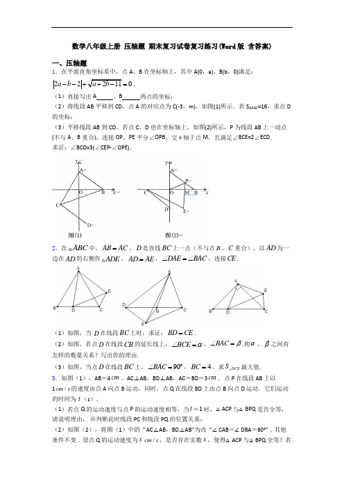 数学八年级上册 压轴题 期末复习试卷复习练习(Word版 含答案)