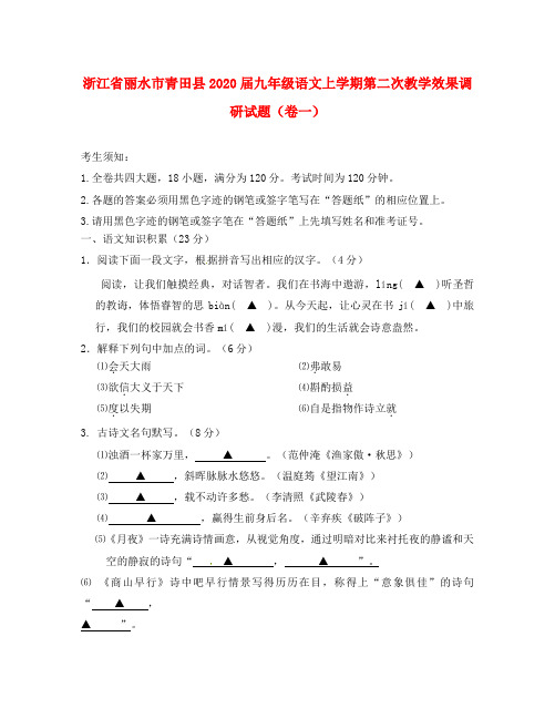 浙江省丽水市青田县2020届九年级语文上学期第二次教学效果调研试题(卷一)