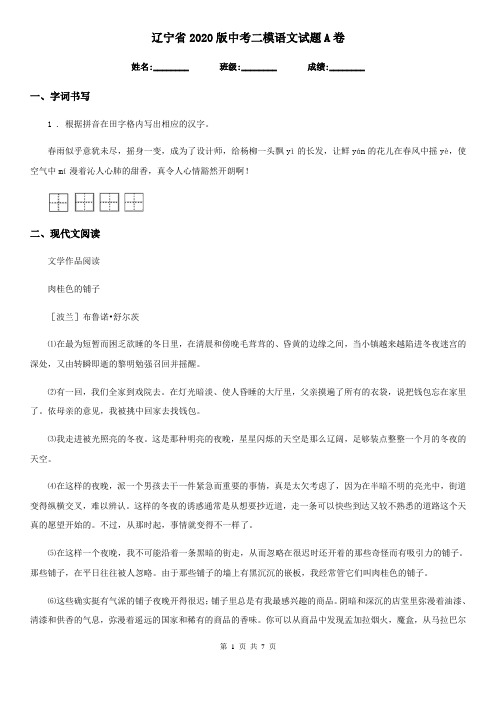辽宁省2020版中考二模语文试题A卷