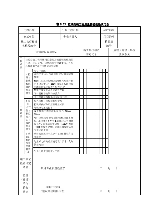 表C.24 拉线安装工程质量检验批验收记录