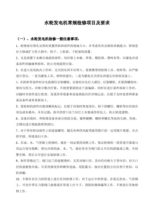 水轮发电机常规检修检查项目.(DOC)