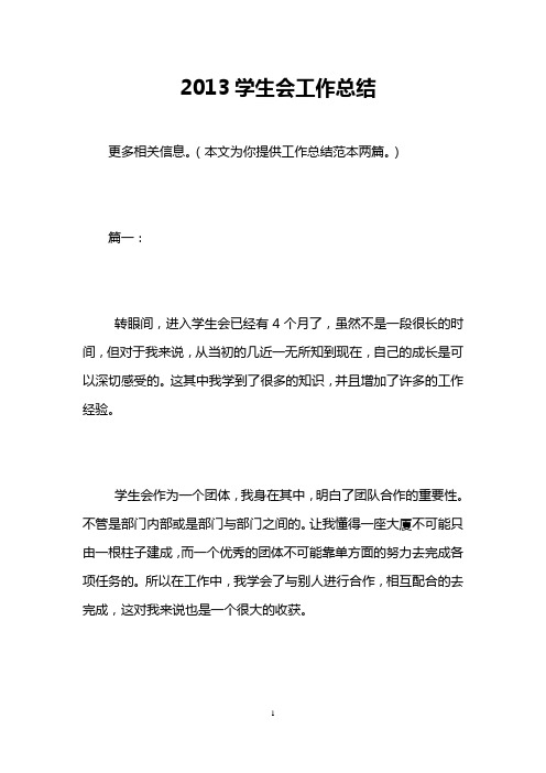 2013学生会工作总结