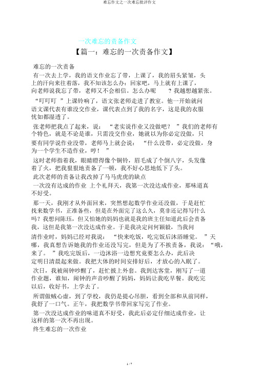 难忘作文之一次难忘批评作文