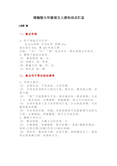 【重点中学】名师推荐九年级语文上册期末复习资料汇总+模拟试卷3套含答案