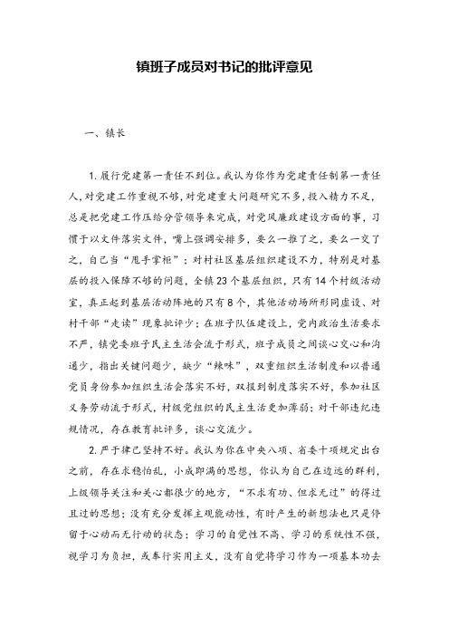镇班子成员对书记的批评意见