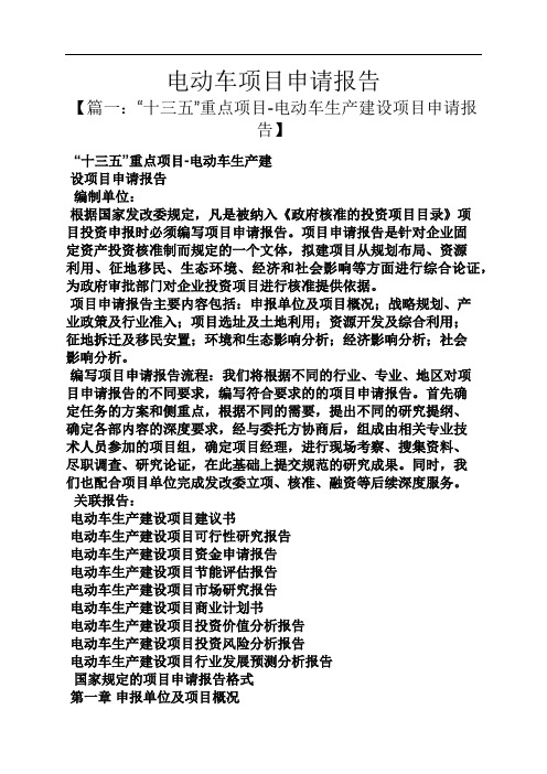 工作报告之电动车项目申请报告