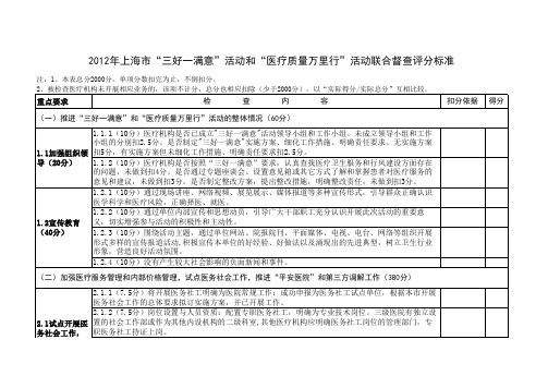 三好一满意医疗质量万里行督查标准