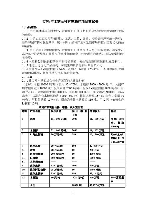 万吨木糖联产稀有糖项目建议书