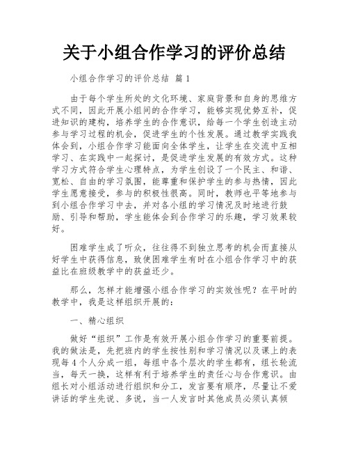 关于小组合作学习的评价总结