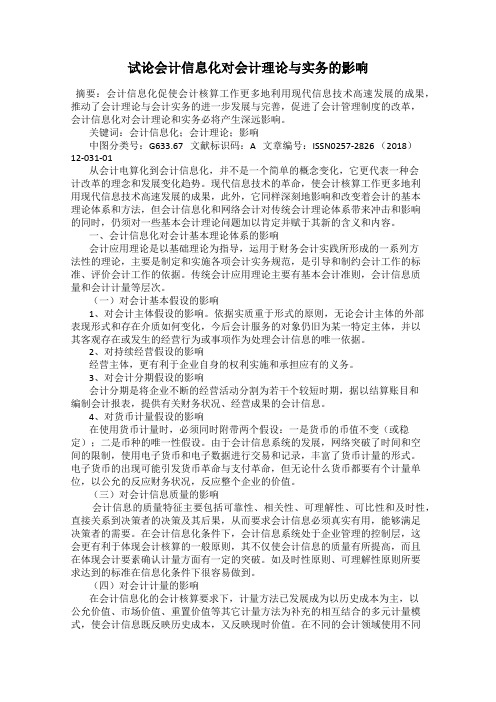 试论会计信息化对会计理论与实务的影响