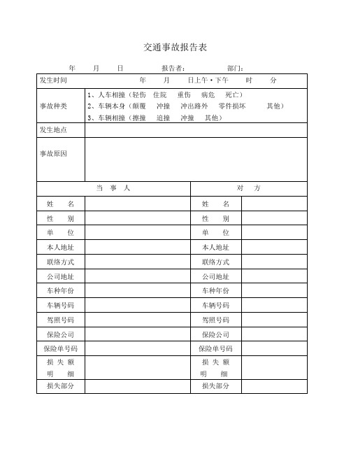 交通运输-管理表格交通事故报告表 精品