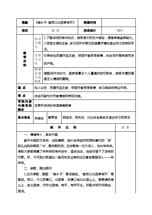 《南乡子 登京口北固亭有怀》教案 ..