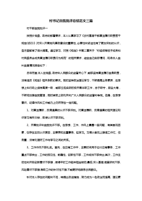 村书记自我批评总结范文三篇