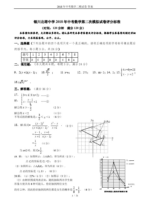 2018年中考数学二模试卷-答案
