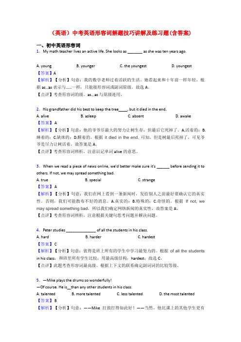 (英语)中考英语形容词解题技巧讲解及练习题(含答案)