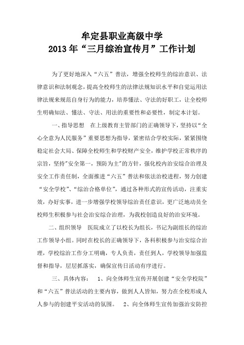 2013年“三月综治宣传月”工作计划